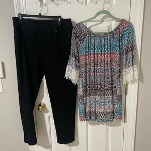 Boho Top and Black jeans sz14 slim sation  Set